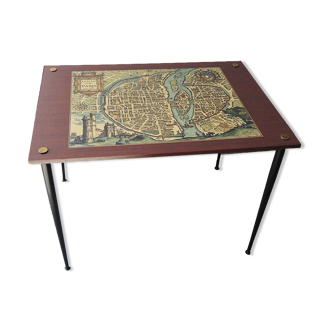 Ancienne table d’appoint en bois vernis Lutetia Vulgo Paris