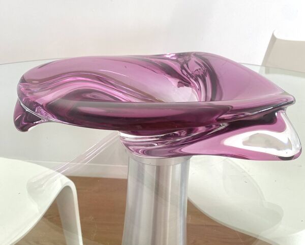 Val Saint Lambert Grand Plat Cristal Violet Murano objet Vase Moderne  Anci
