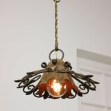Vintage Wrought Iron Intricate Pendant Lamp, 1930s