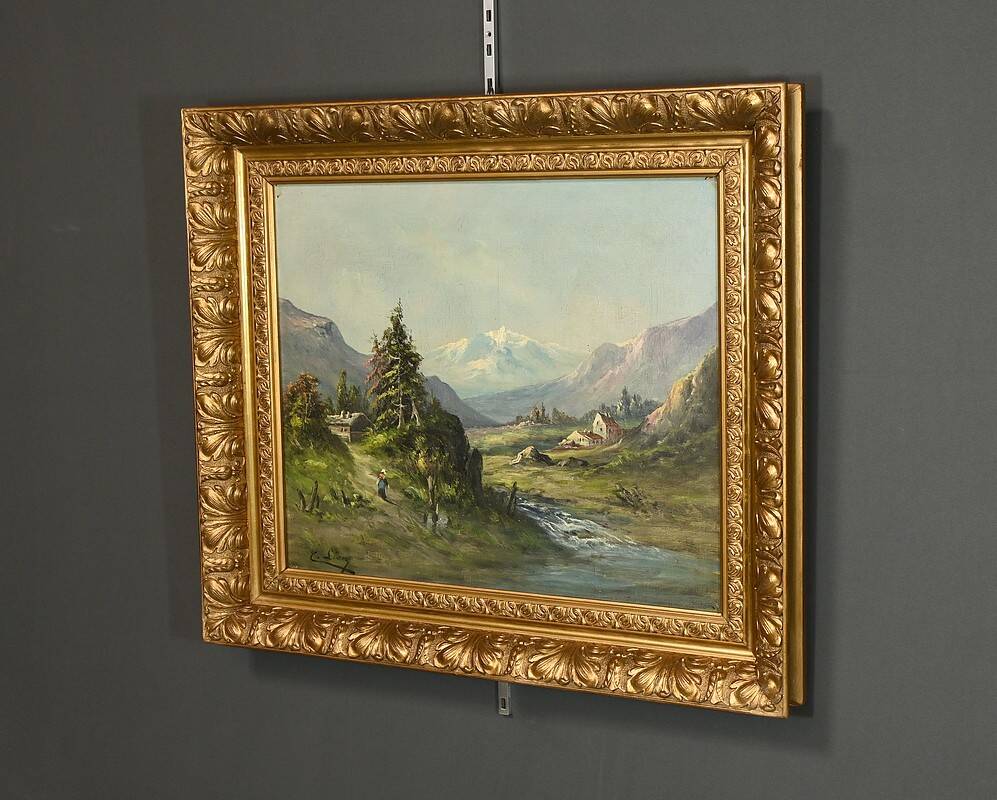 Oil on canvas "Mountain Landscape", signed C. Lion – Late 19th century