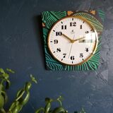 Vintage clock silent wall clock "Chronica ochre green"