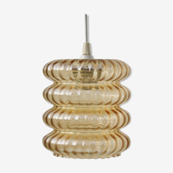Suspension cylindre vintage verre ambré soucoupes empilées