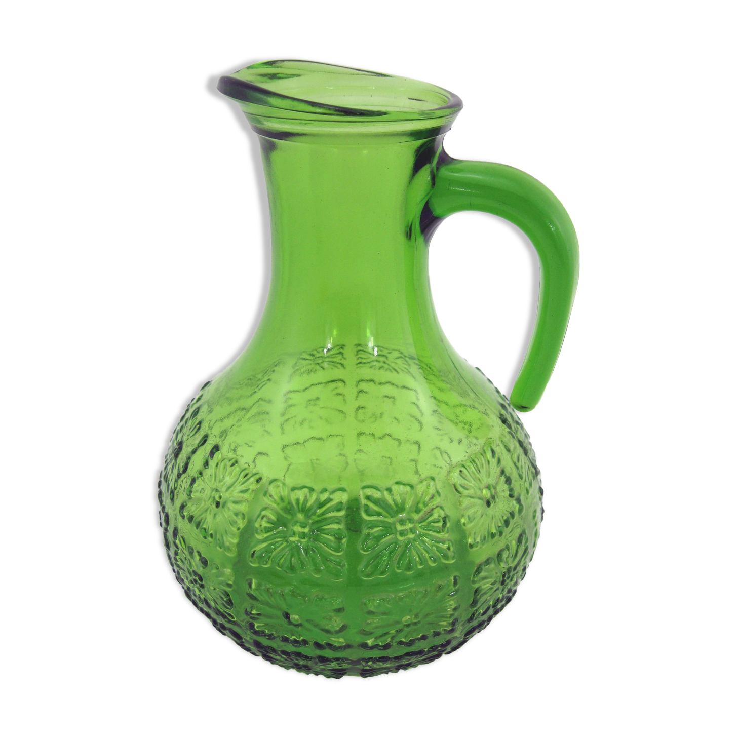 Emerald green molded glass pitcher - Bormioli Fidenza Vitraria Italy - vintage 60s