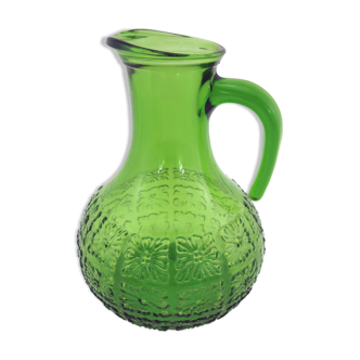 Emerald green molded glass pitcher - Bormioli Fidenza Vitraria Italy - vintage 60s
