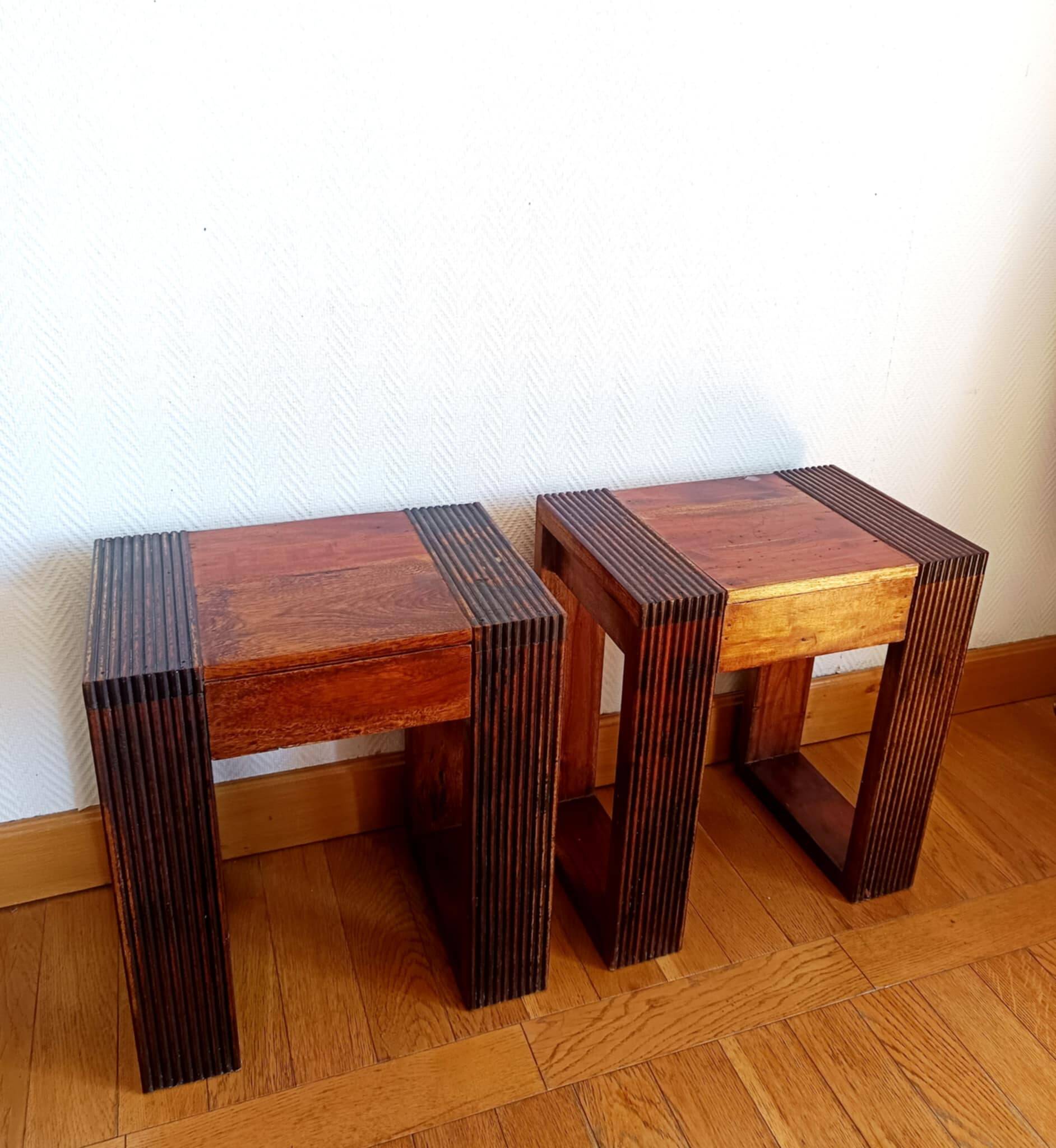 Pair of exotic wood bedside tables