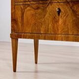 Elegant pair of Biedermeier style walnut commodes, Germany, French polish.