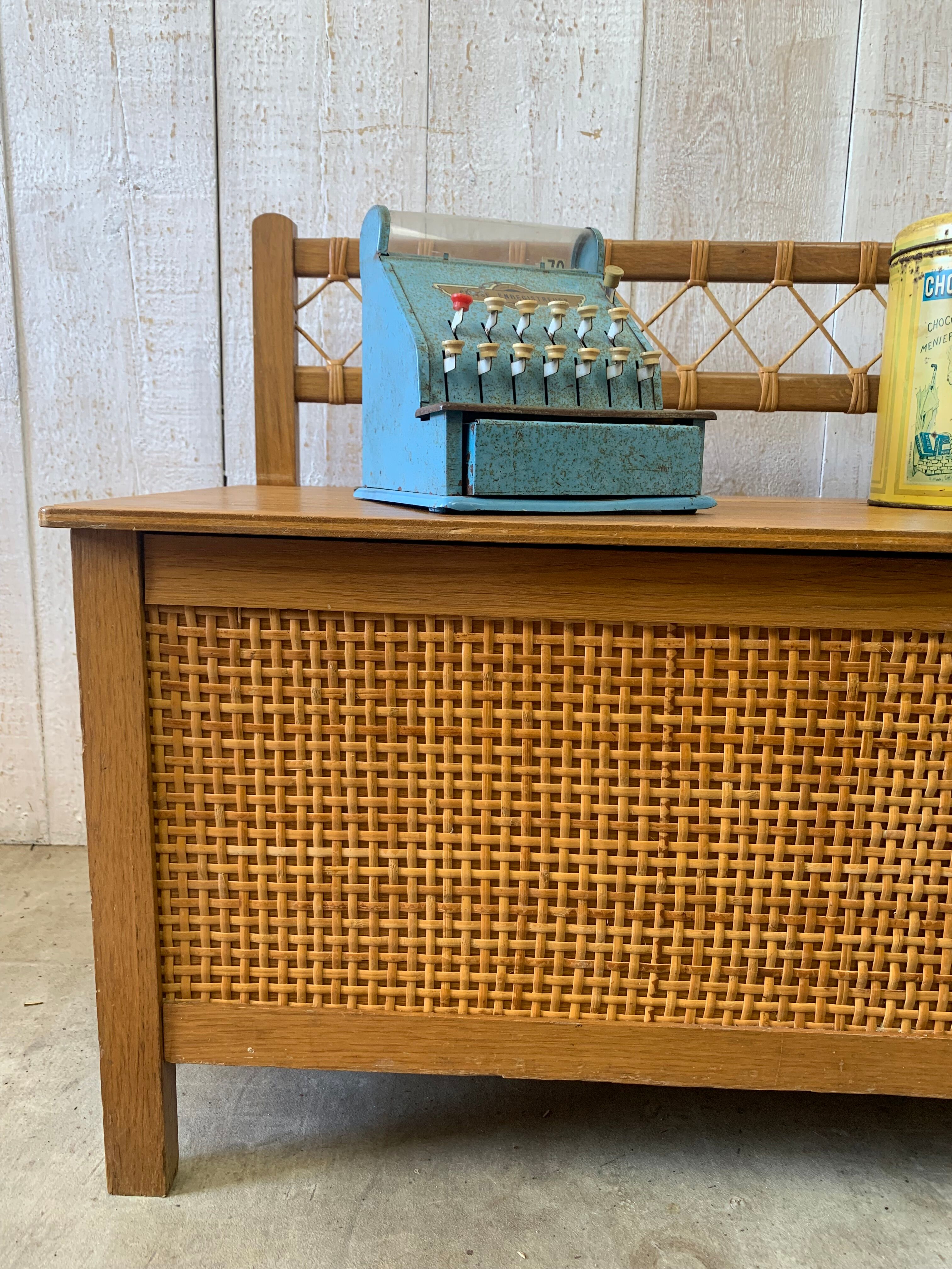 Vintage wood/rattan toy chest