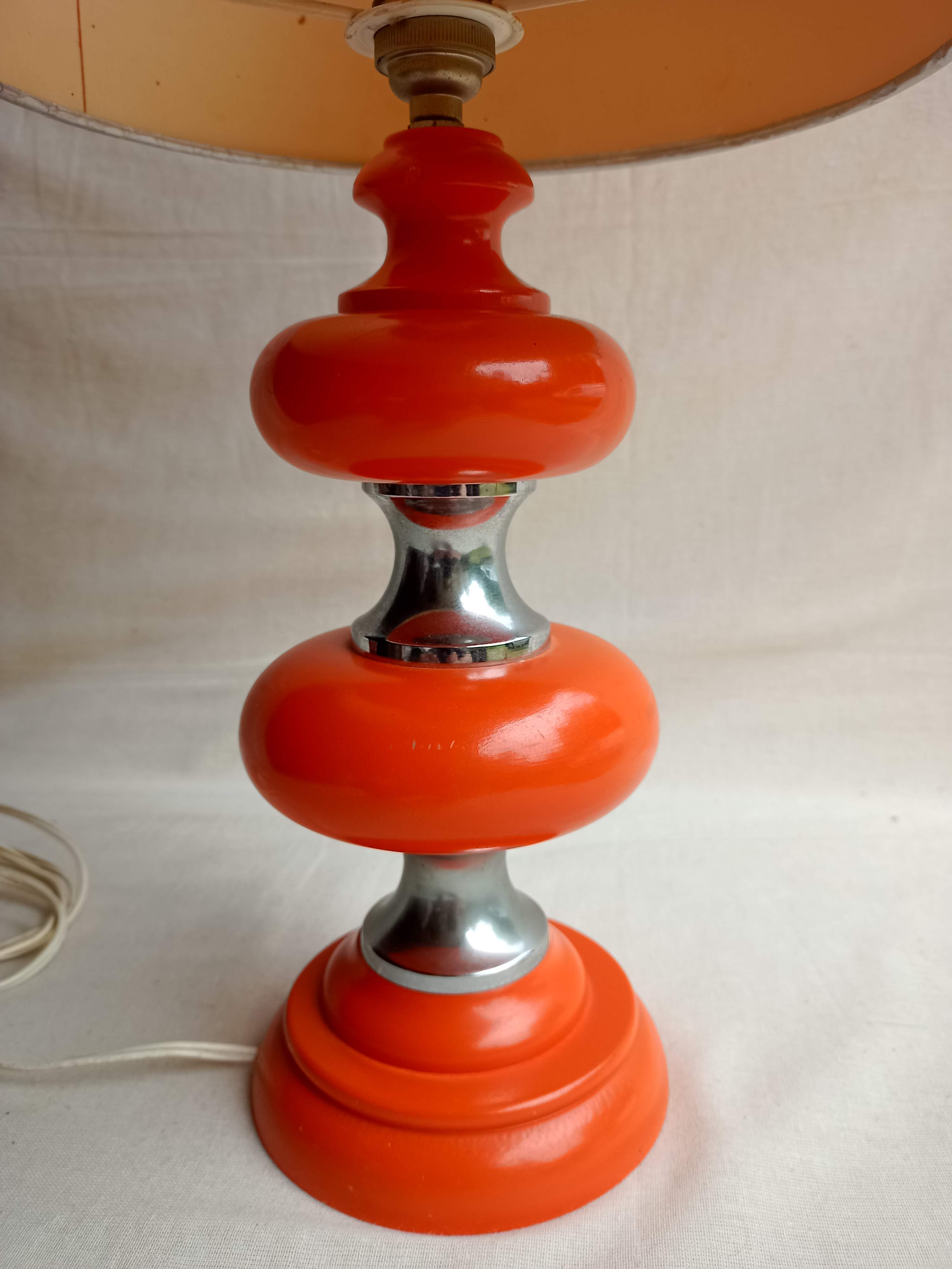 Orange lamp in vintage turned wood