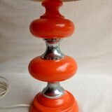 Orange lamp in vintage turned wood