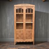Parisian glass-fronted Art Deco wardrobe in solid raw walnut.