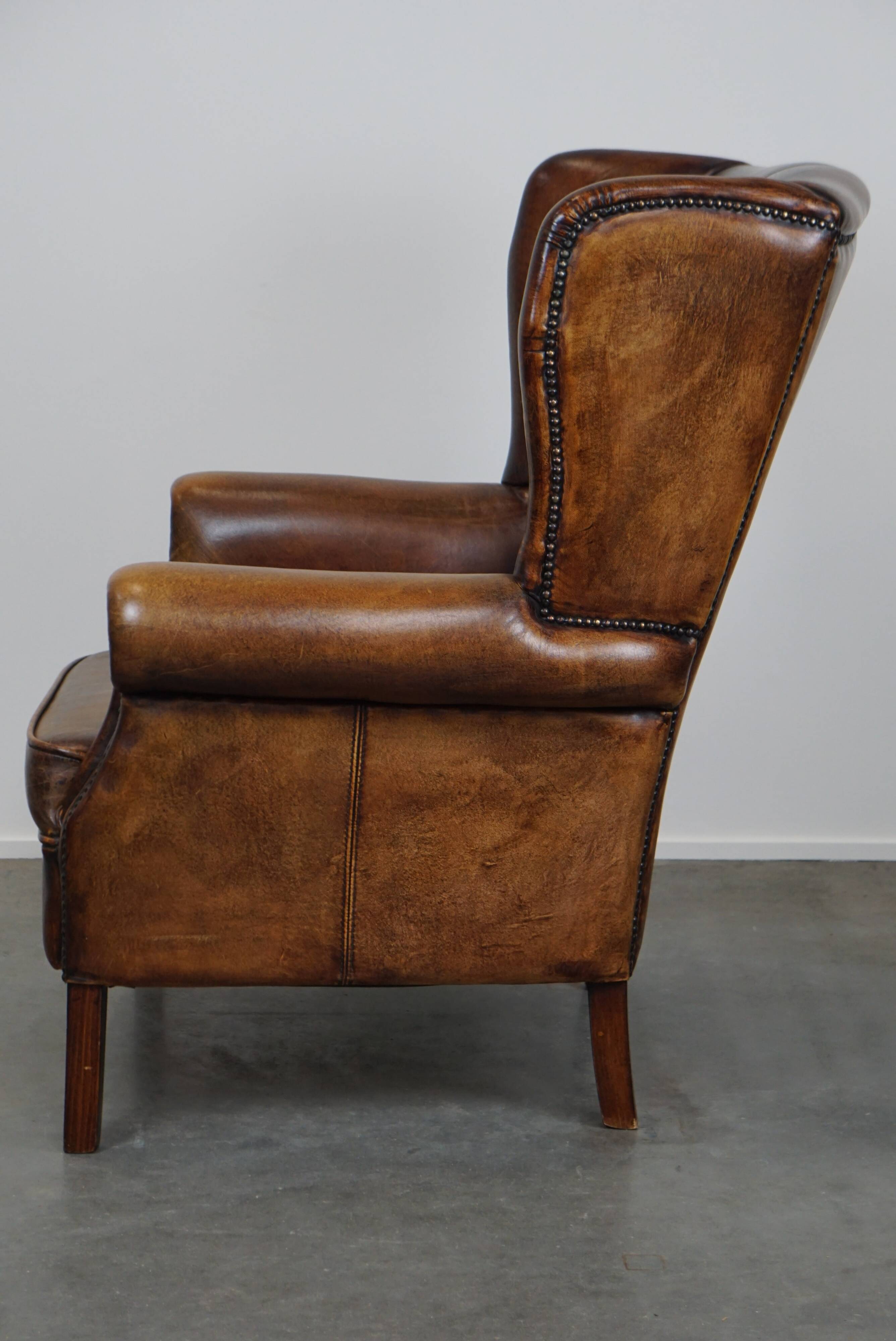 large wingback chair made of sheepskin leather with uniquely beautiful colors