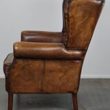 large wingback chair made of sheepskin leather with uniquely beautiful colors