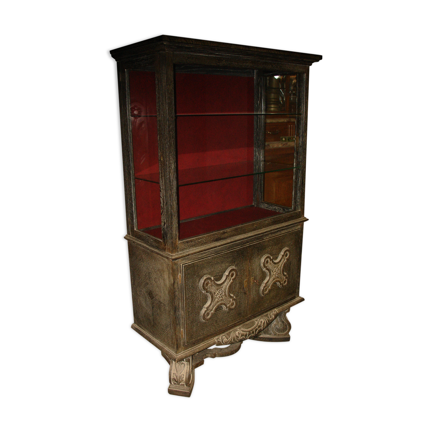 Argentier - Bar des années 40 en chêne noir céruse blanche d'origine