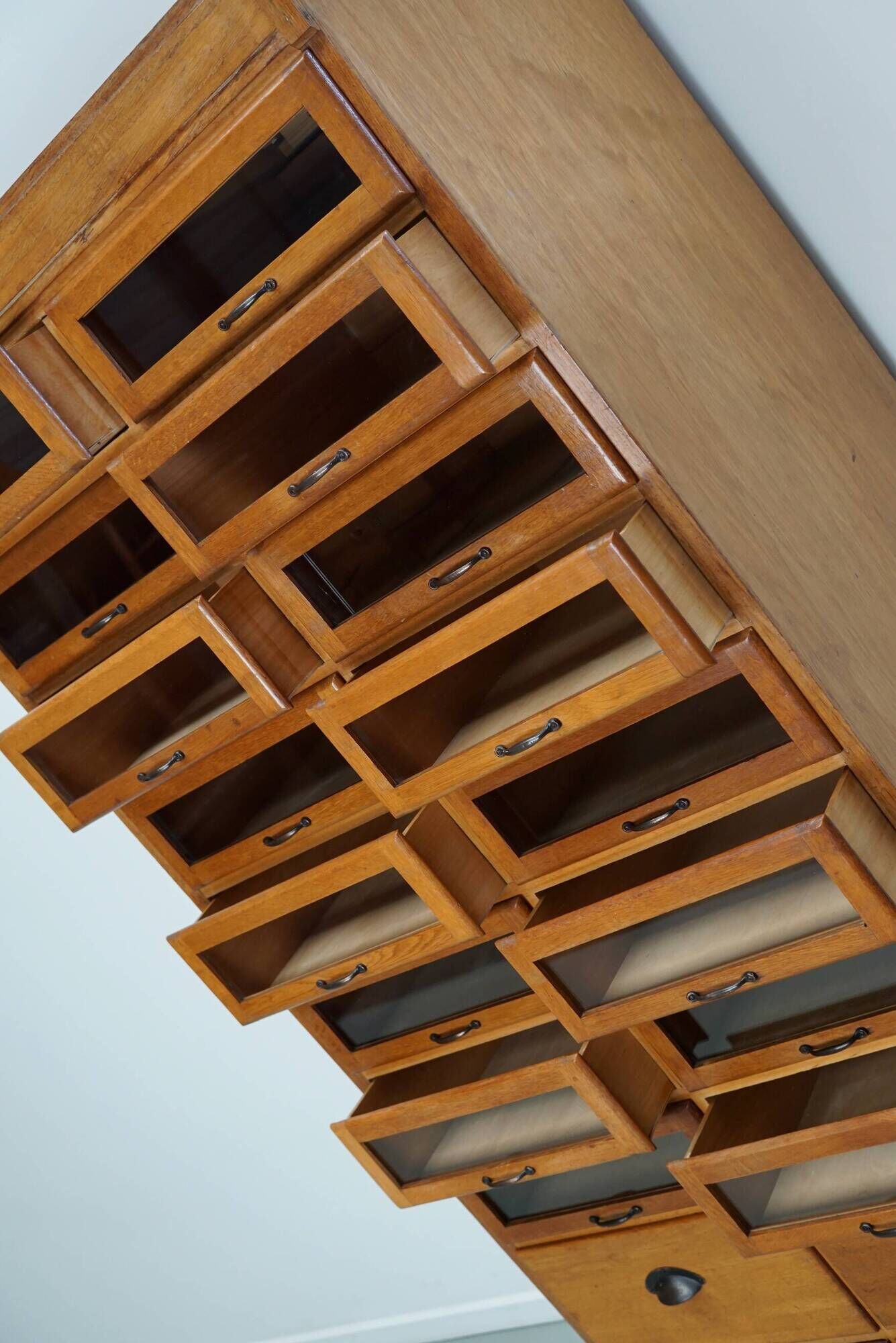 English Haberdashery Shop Cabinet with Glass Fronted Drawers, Circa 1930s