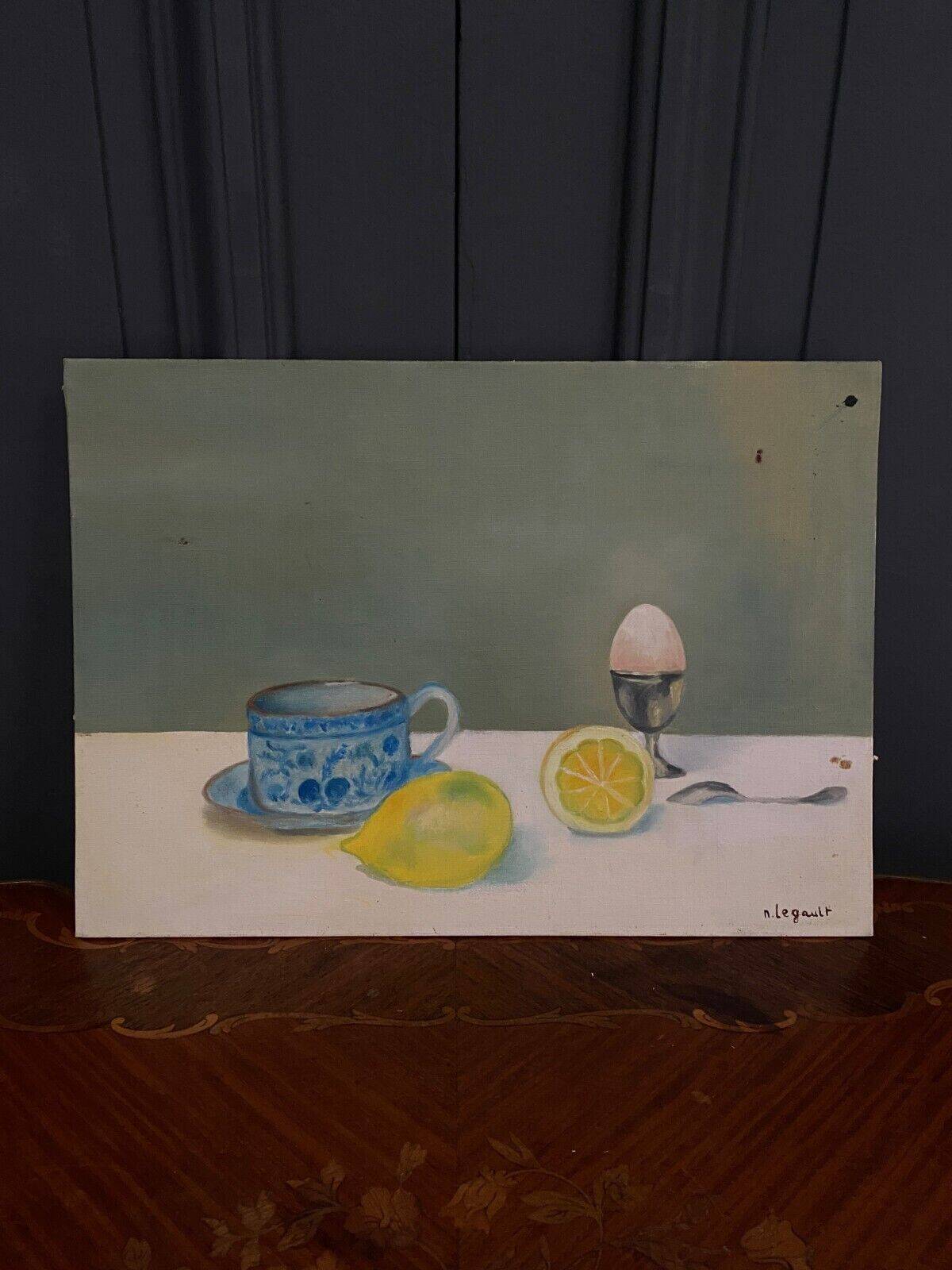 Oil on canvas still life by Nicole Legault La Tasse bleue 1980