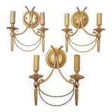 Set of 3 vintage Sciolari wall lights gold plated brass Italian 1960s