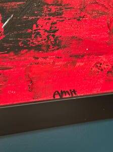 Large Original Swedish Oil on Canvas – “Red Composition” by AMH – Signed – Vintage & Framed