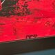 Large Original Swedish Oil on Canvas – “Red Composition” by AMH – Signed – Vintage & Framed