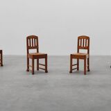 Set of 4 Early Art Deco Oak & Wicker Dining Chairs, Belgium, 1915