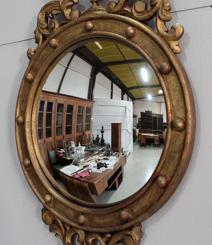 Ancient golden wood witch mirror - late 19th century