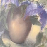 Ancien tableau ancienne huile sur toile nature morte vase de fleurs clématites signée P. Sorel