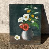 Huile sur toile motif vase et fleurs