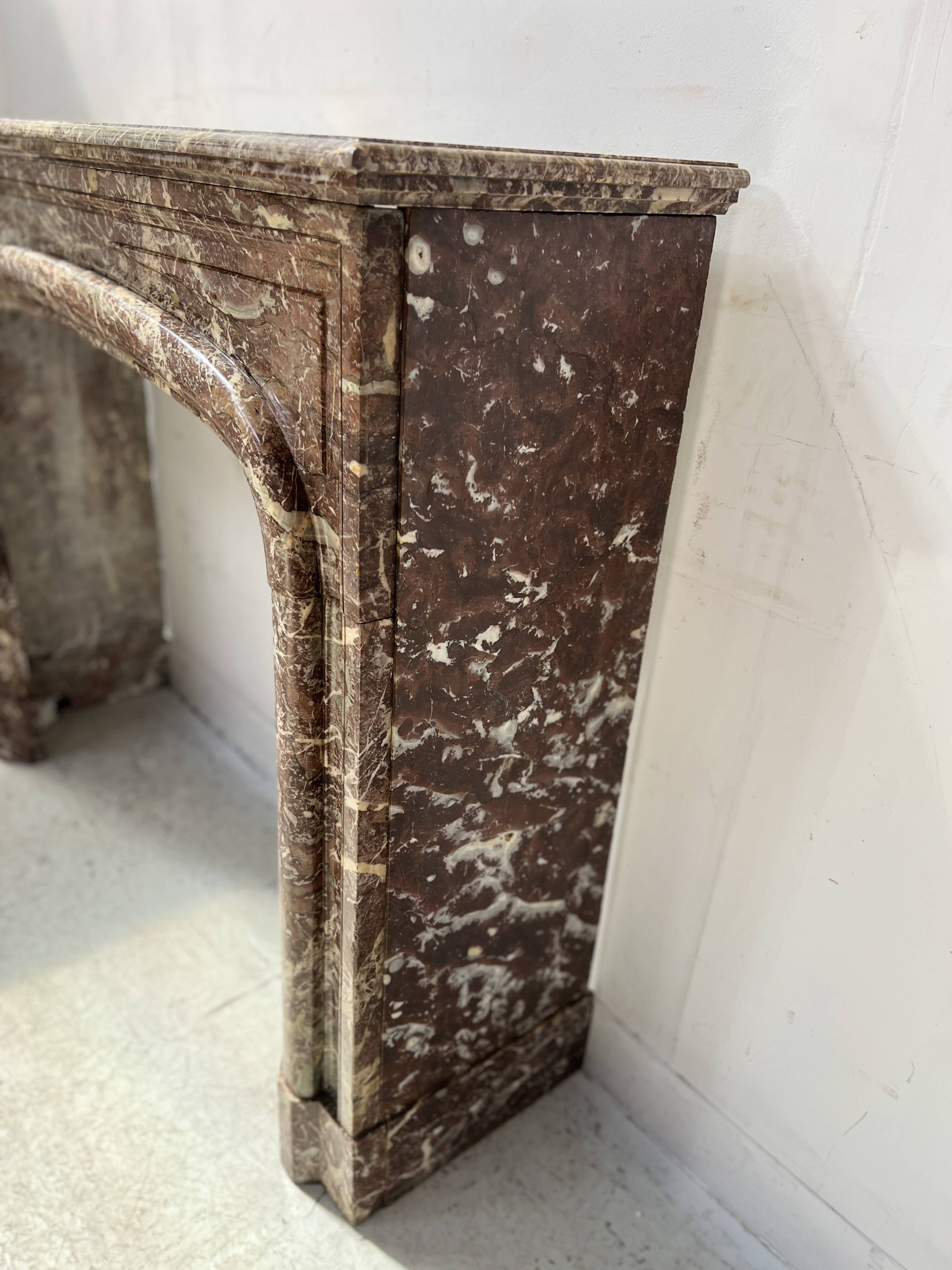 Louis XIV style fireplace in speckled red marble, 19th century.