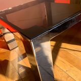 Table basse en méta chromé et verre fumé, années 1980
