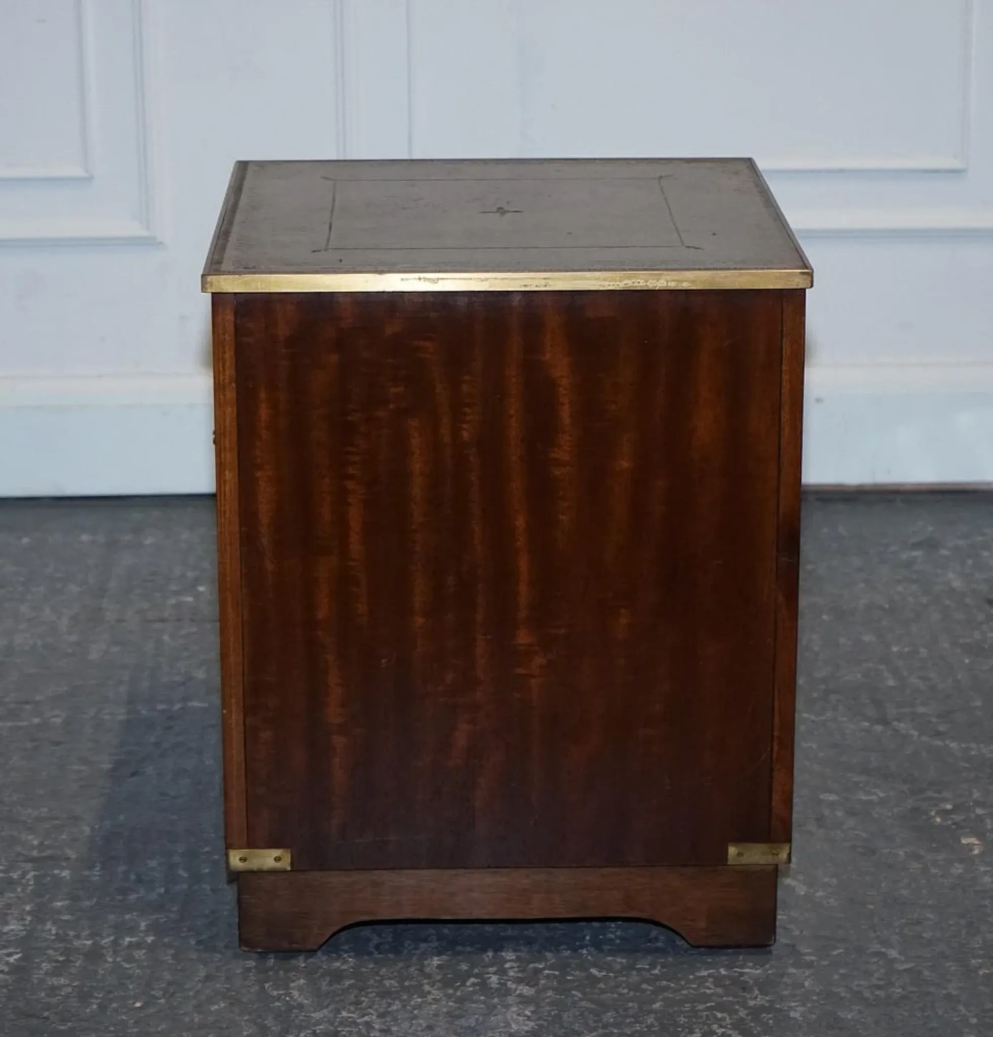 Vintage Bevan Funell Military Campaign Bedside Table with Leather Top