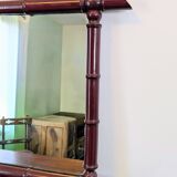 Vintage mirror with a bamboo effect in burgundy, chic exotic style - 79 x 64 cm