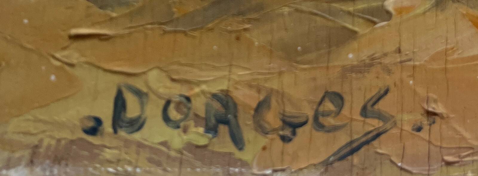 Tableau HSP "Mediterranean Sea" boat and fisherman signed Dorges
