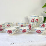 Vintage tea set in Sarreguemines flowered earthenware, "Troyes" model