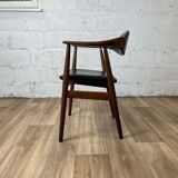 Fauteuil scandinave vintage en teck et skaï noir, années 60