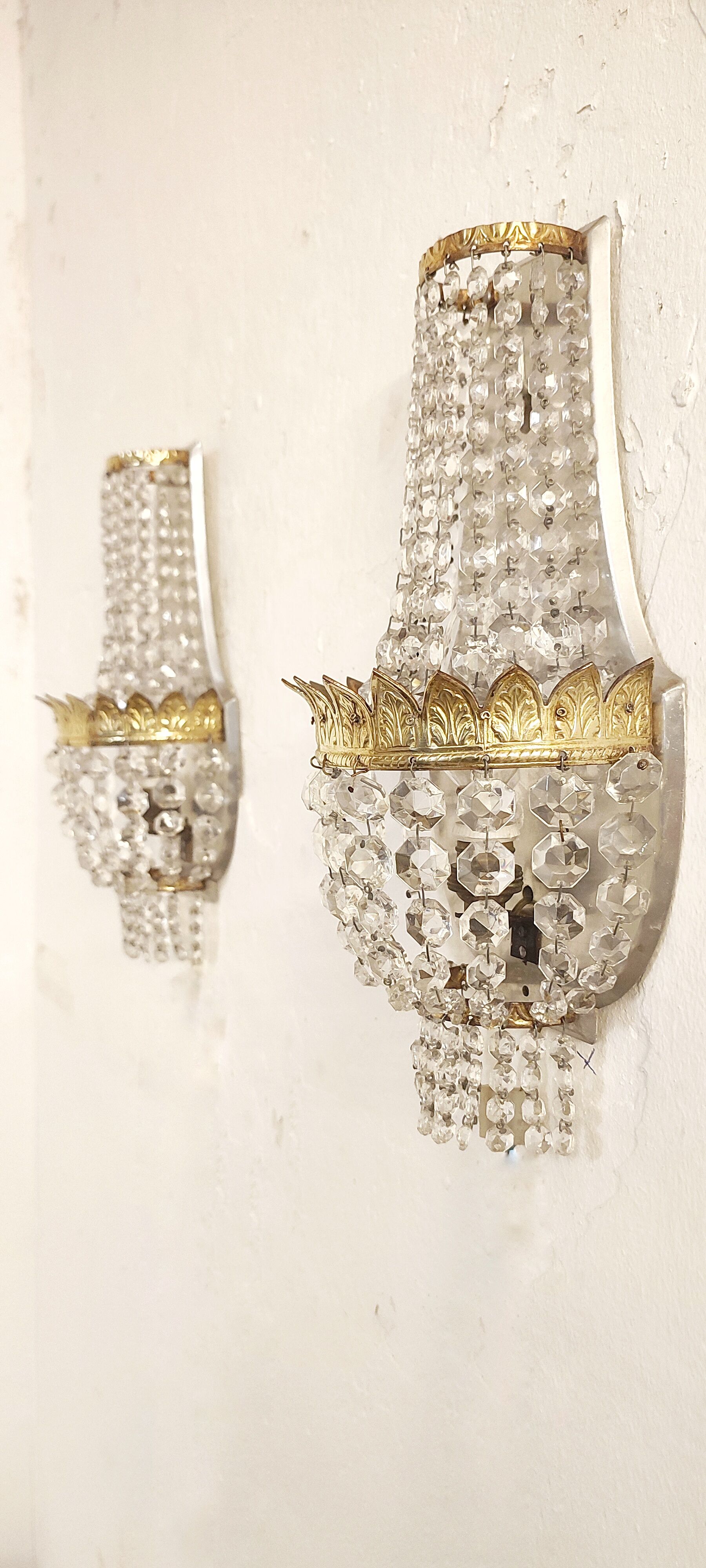 Classic crystal sconces. France 1950s.