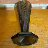 Antique Art Deco Smoked Grey Molded Glass Vase Vintage Decoration