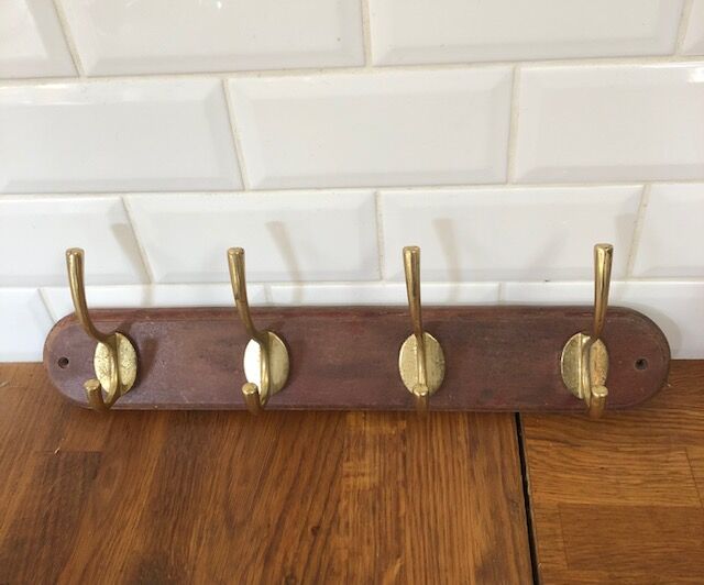 Wooden and brass hooks 4 hooks
