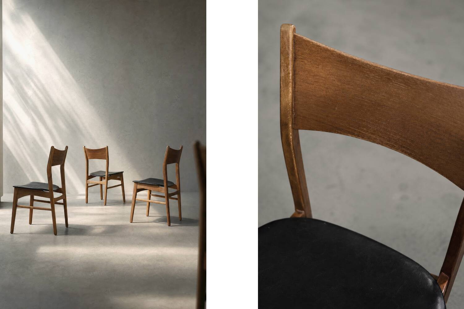 Ensemble de 4 chaises de salle à manger vintage mi-siècle danoise modernes en hêtre et teck.