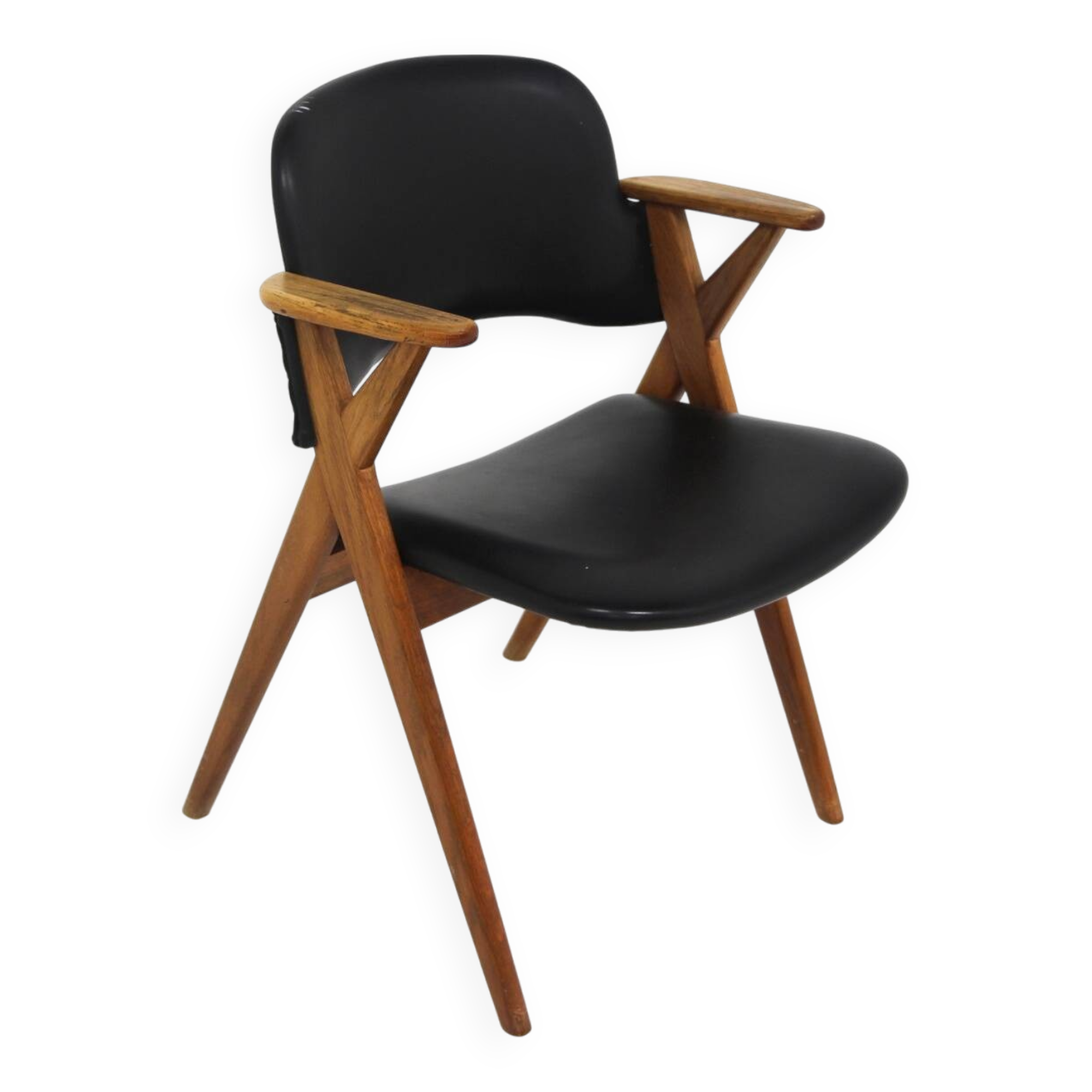 Scandinavian oak and leatherette office chair, Sweden, 1960