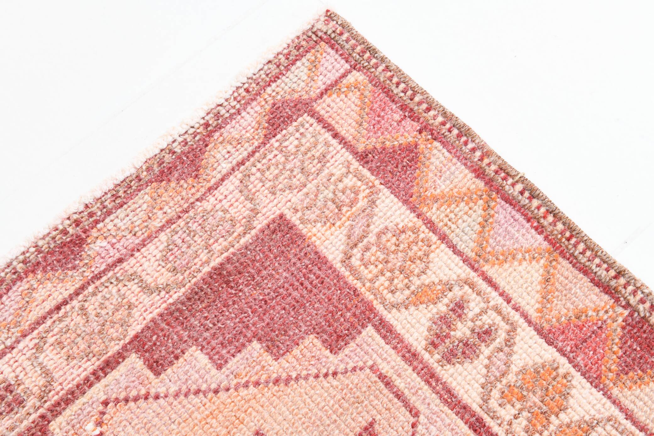 3x13 Rug For Kitchen Red Beige Oushak Vintage Runner Rug, 83x386Cm