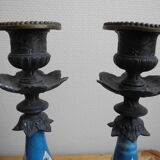 pair old candlesticks tin porcelain old french candlesticks