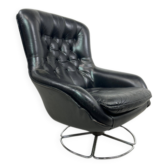 Fauteuil pivotant à oreilles en cuir noir par PeeM