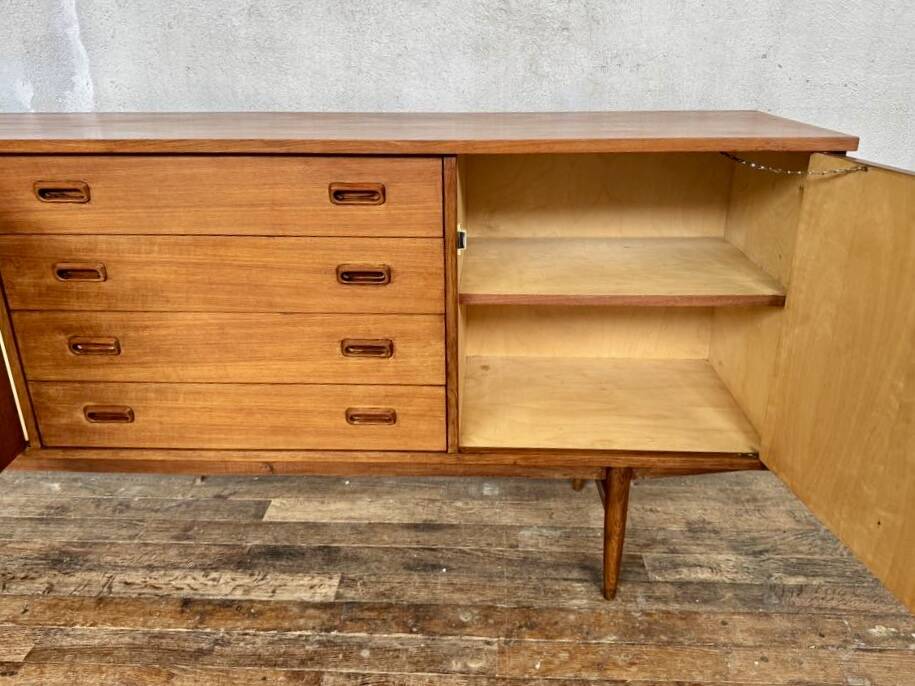 Teak sideboard 220 cm 3 doors 4 drawers 1960