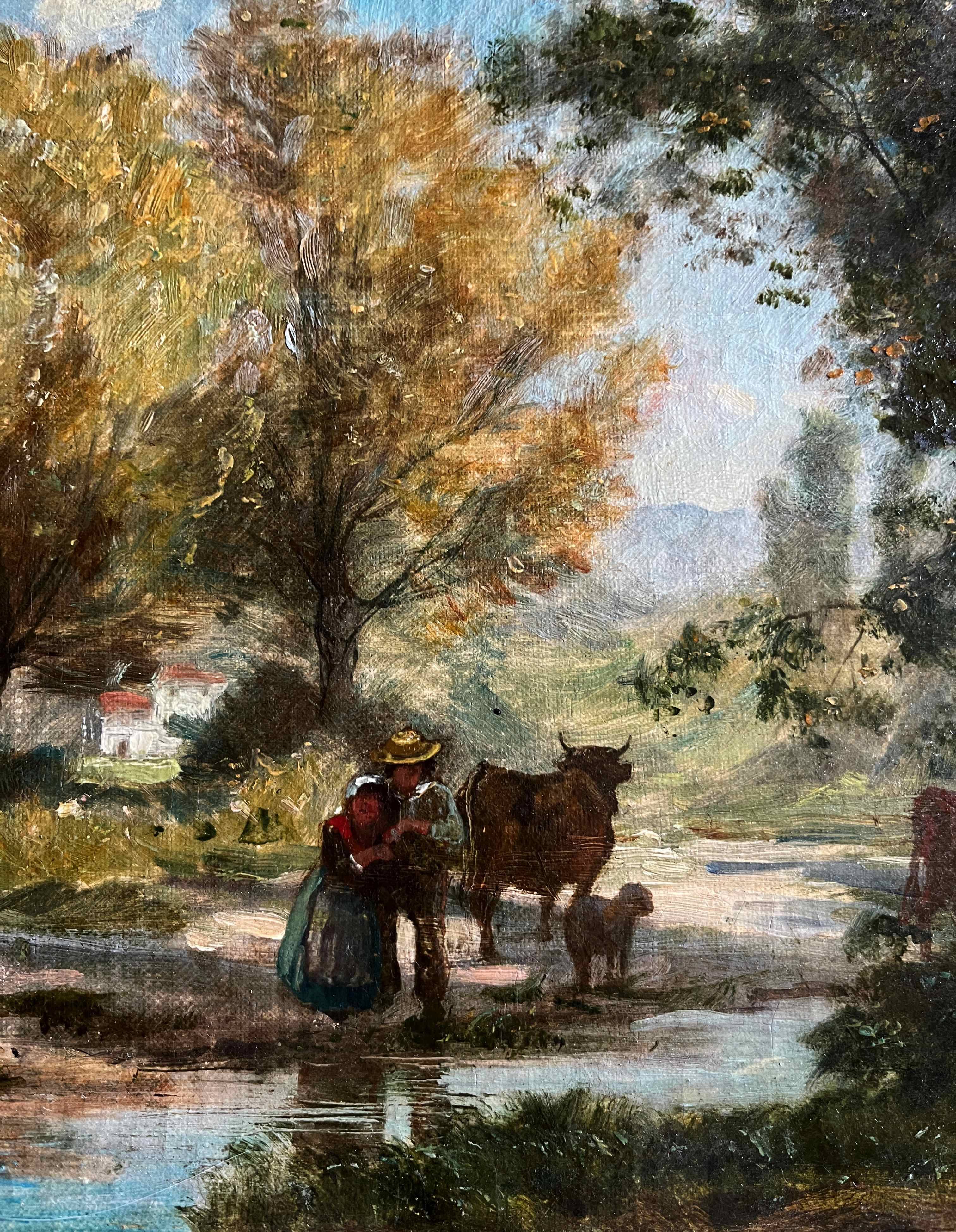 Painting hst xix° animated landscape (camargue - gardian?) signed