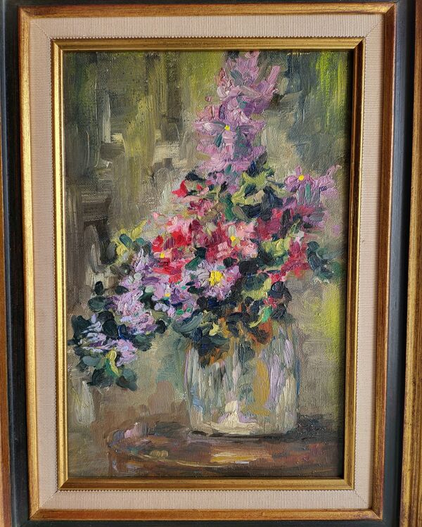 Tableau Nature morte au bouquet de fleurs Huile sur toile Cadre bois