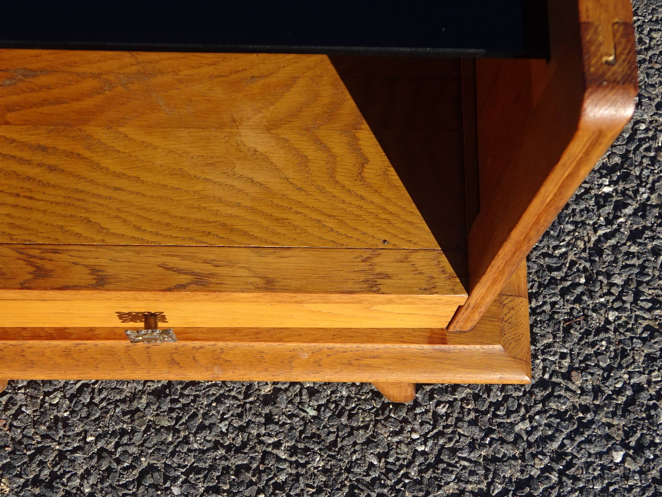 Vintage oak bedside table with splayed legs