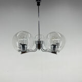 Lustre à cinq bras en verre à bulles chromé et transparent des années 1970