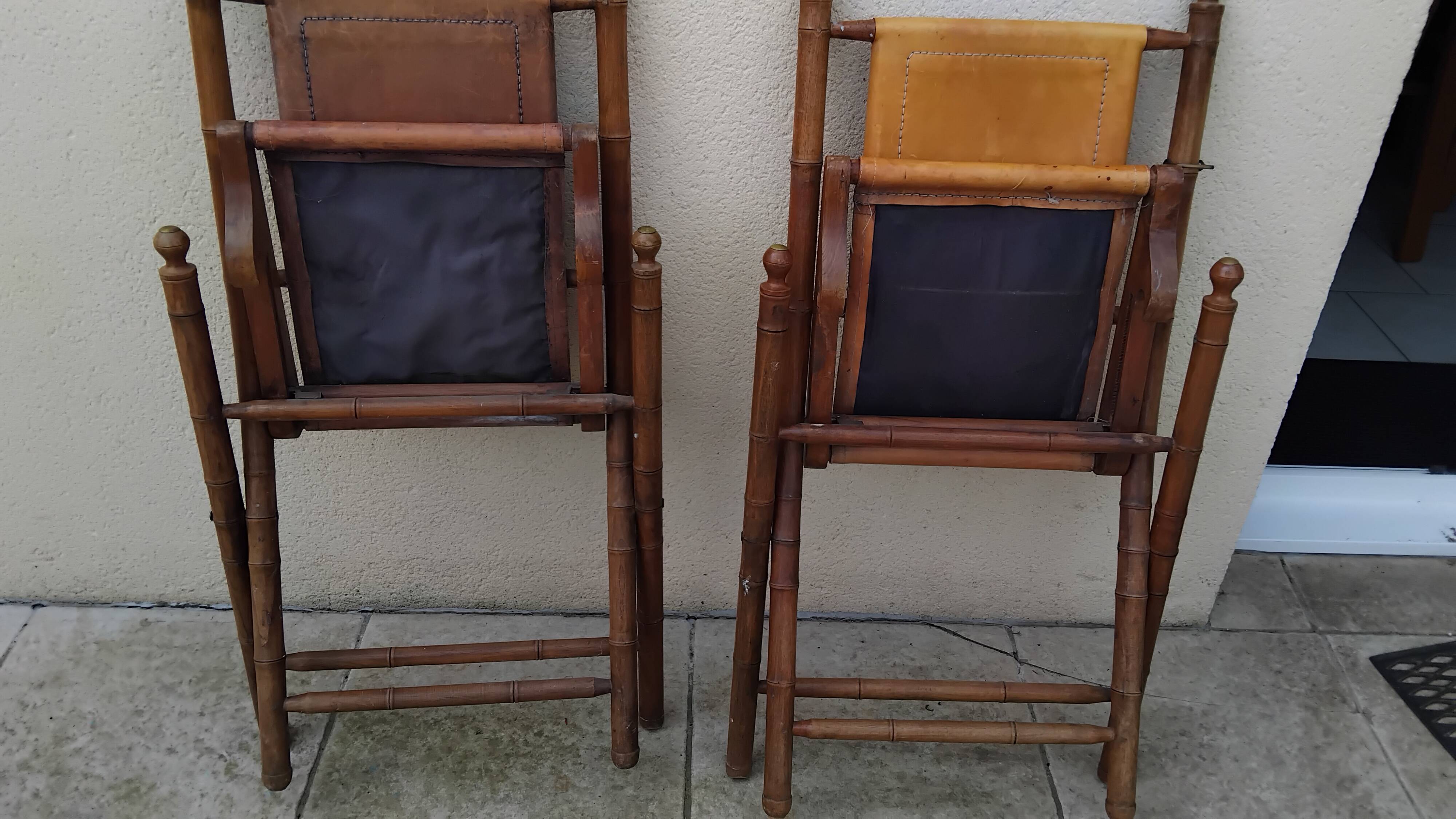 Vintage leather folding safari chairs