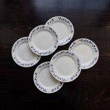 6 assiettes à dessert vintage – faïence Oxford – Blanc & bleu