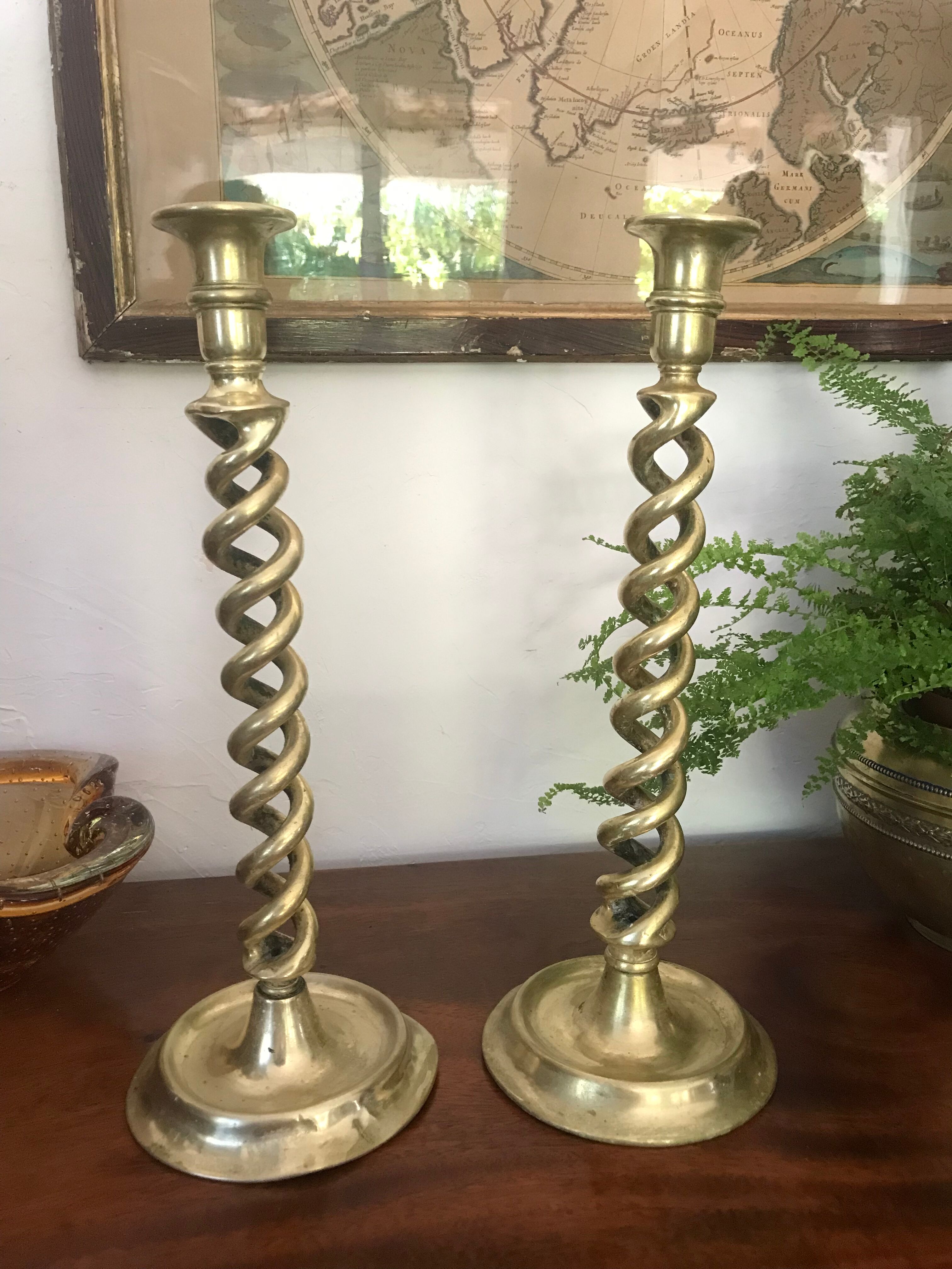 Pair of bronze candle holders 35cm