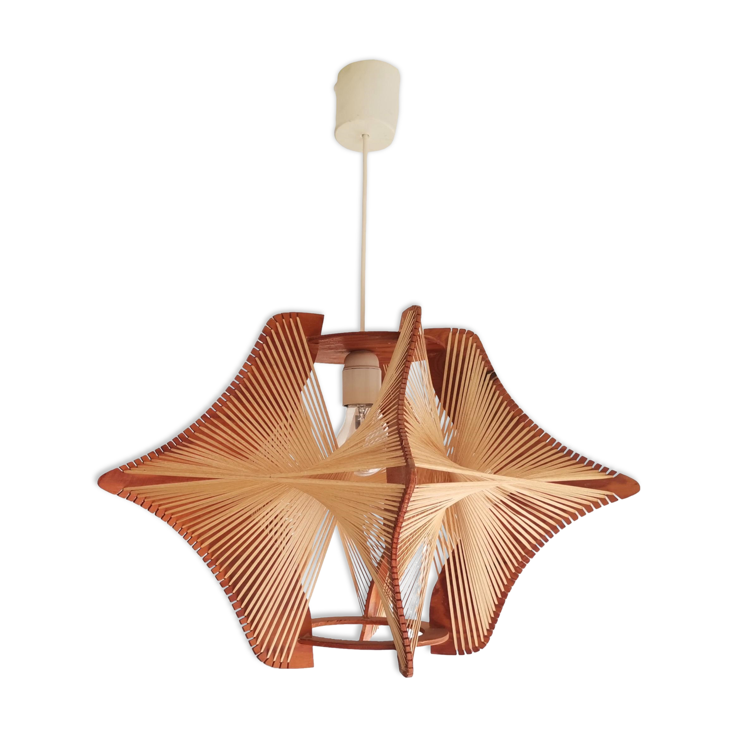 Age french 60s mid century wooden pendant